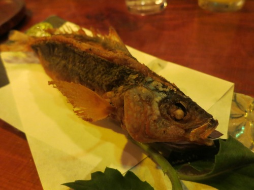 A local river fish called Guruken that is fried and eaten whole (bones, head, and all)